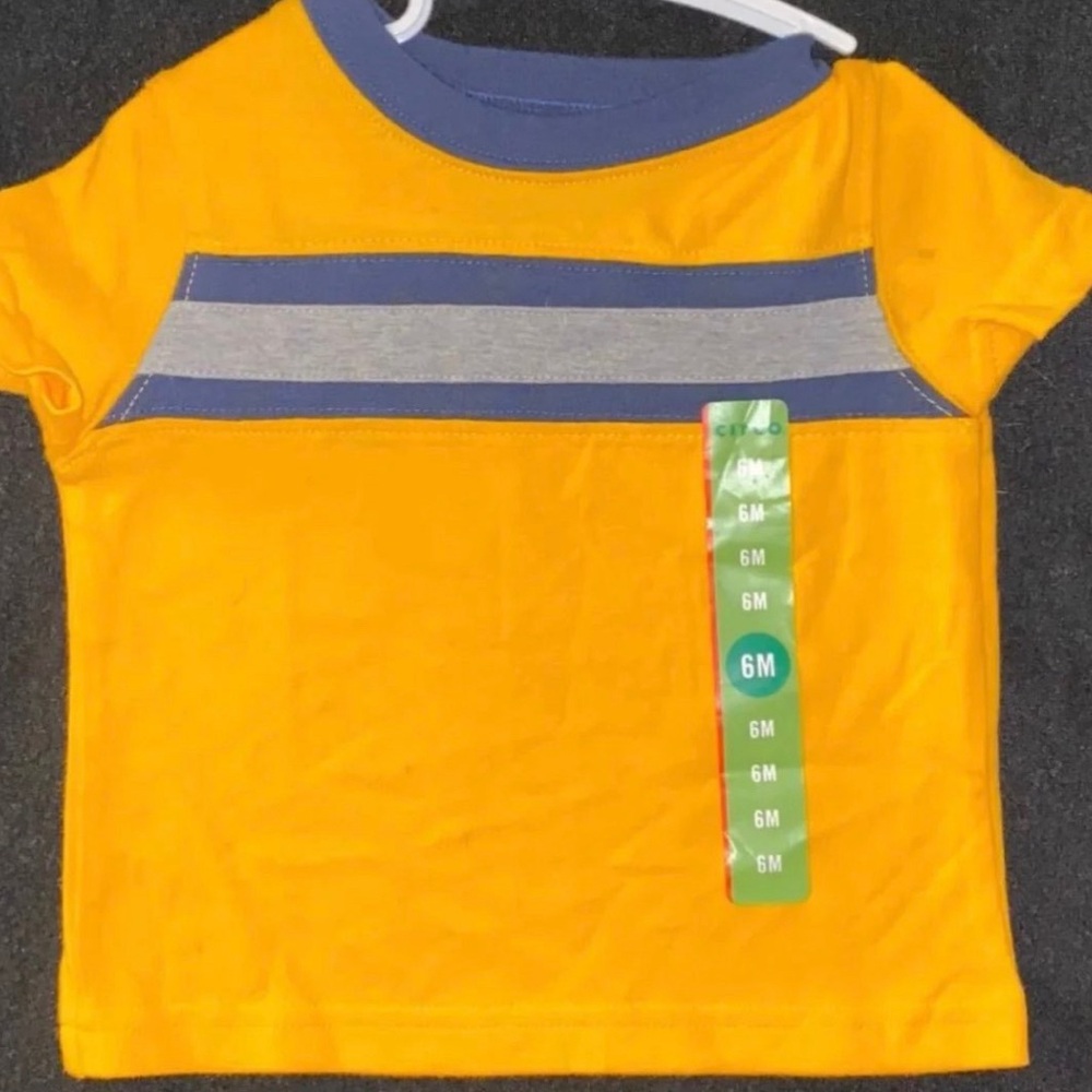 💞 New Baby Boy Size 6 Months Yellow Striped Tee Shirt